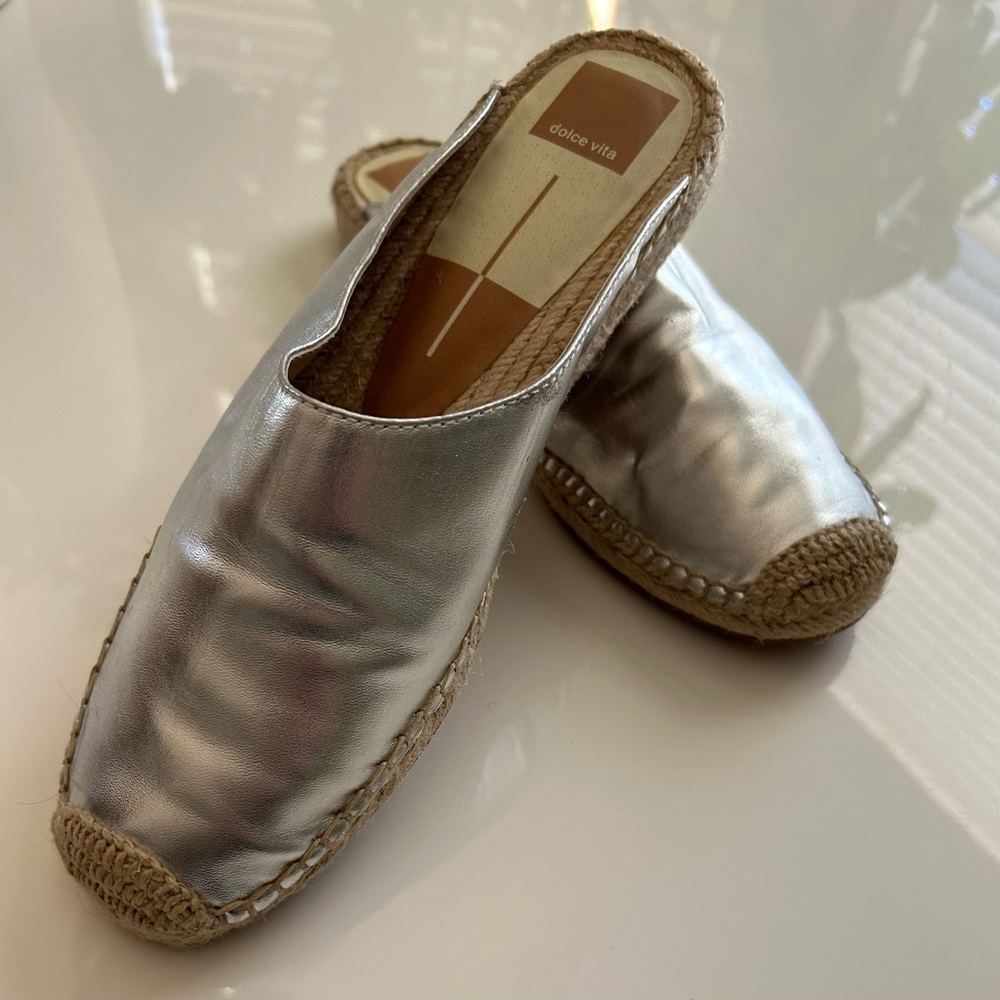 Silver mule espadrilles